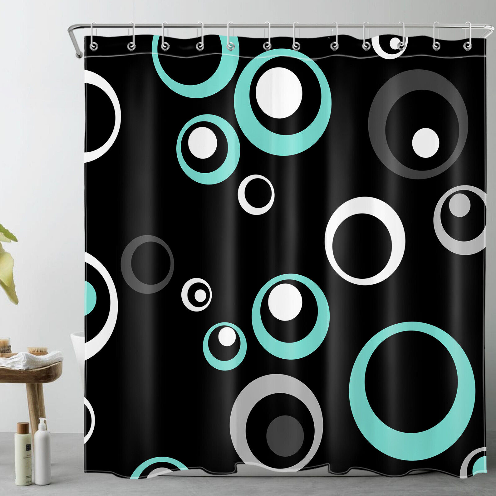 Teal Blue Geometric Pattern Shower Curtain for Stylish Bathrooms