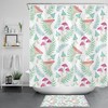 Teal Blue Leaf Red Mushroom Shower Curtain Set For A Botanical Bathroom