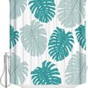 Teal Blue Monstera Leaf Print Shower Curtain for a Tropical-inspired Bathroom