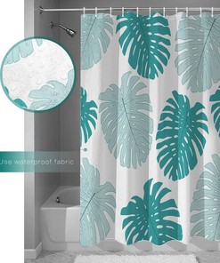 Teal Blue Monstera Leaf Print Shower Curtain for a Tropical-inspired Bathroom