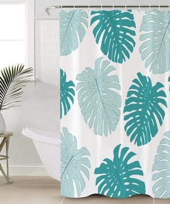 Teal Blue Monstera Leaf Print Shower Curtain for a Tropical-inspired Bathroom