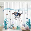 Teal Blue Sea Animal Printed Waterproof Fabric Shower Curtain for Funny Bathroom Decor