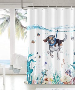 Teal Blue Sea Animal Printed Waterproof Fabric Shower Curtain for Funny Bathroom Decor