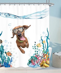 Teal Blue Sea Ocean Nautical Dog Shower Curtain - Cute And Fun Bathroom Decor