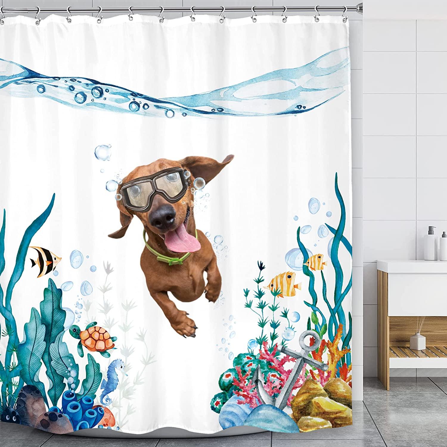 Teal Blue Sea Ocean Nautical Dog Shower Curtain - Cute And Fun Bathroom Decor