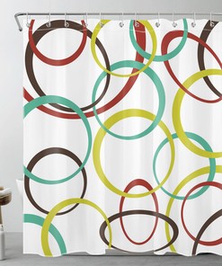 Teal Blue and Red Shower Curtain with Abstract Geometric Design