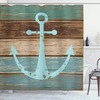 Teal Brown Rustic Nautical Theme Shower Curtain, Timeworn Marine On Weathered Wooden Planks Design