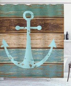 Teal Brown Rustic Nautical Theme Shower Curtain, Timeworn Marine On Weathered Wooden Planks Design
