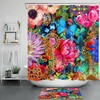 Teal Butterfly Fabric Shower Curtain With Colorful Flowers, Ideal Accessory For Any Bathroom
