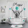 Teal Daisy Flower Highland Cow Shower Curtain With Get Naked Quote - Boho Bathroom Decor - Shower Curtain Designs