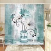 Teal Daisy Flower Shower Curtain Rustic Farmhouse Floral Butterfly Bathroom