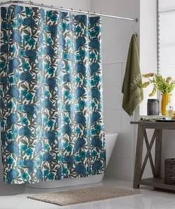 Teal Floral Shower Curtain - Wrinkle-Free Bathroom Decor