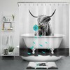 Teal Flower Highland Cow Shower Curtain Funny Rustic Farmhouse Bathroom