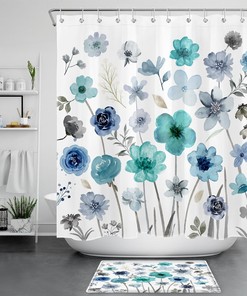 Teal Flower Watercolor Shower Curtain for a Dreamy and Inviting Bathroom Decor