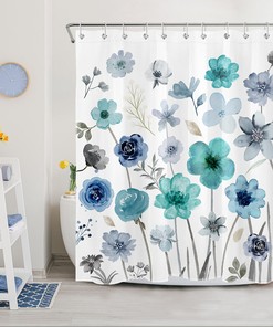 Teal Flower Watercolor Shower Curtain for a Dreamy and Inviting Bathroom Decor