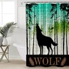 Teal Forest Black Animals Silhouette Farmhouse Wolf Shower Curtain 