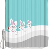 Teal Gradient Bunny Cartoon Geometric Easter Shower Curtain - Waterproof Bath Curtain For Spring Bathroom Decor