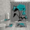 Teal Gray Rose Floral Shower Curtain With Raindrops Bath Mat Accessories