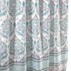 Teal Grey White Floral Damask Geometric Border Shower Curtain
