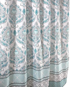 Teal Grey White Floral Damask Geometric Border Shower Curtain