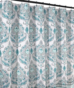 Teal Grey White Floral Damask Geometric Border Shower Curtain
