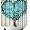 Teal Heart Shower Curtain Tree Of Life Love Theme Beige Waterproof Fabric Bathroom Decorr