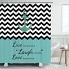 Teal Nautical Anchor Shower Curtain - Striped Chevron Bathroom Curtains with Beach Theme