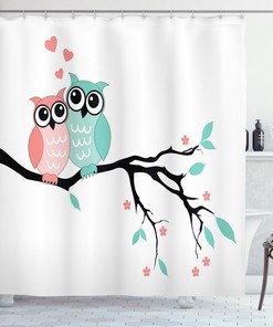 Teal Owl Couple Print Shower Curtain for Cute Bathrooms