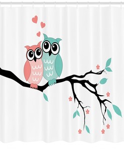 Teal Owl Couple Print Shower Curtain for Cute Bathrooms