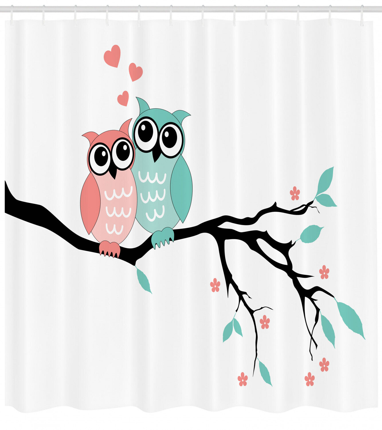 Teal Owl Couple Print Shower Curtain for Cute Bathrooms