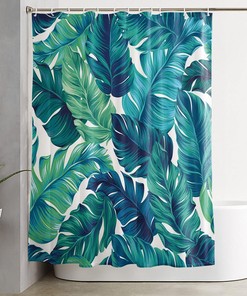 Teal Palm Banana Leaves Shower Curtain for a Tropical and Beachy Bathroom Theme