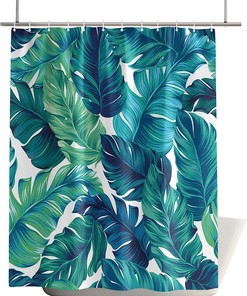 Teal Palm Banana Leaves Shower Curtain for a Tropical and Beachy Bathroom Theme