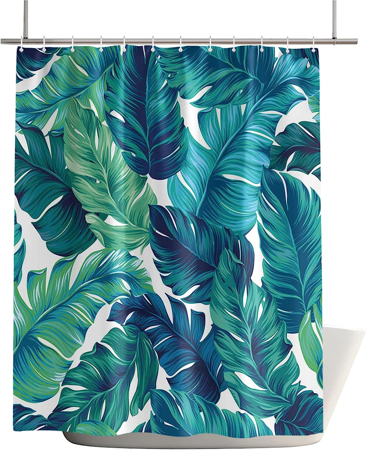 Teal Palm Banana Leaves Shower Curtain for a Tropical and Beachy Bathroom Theme
