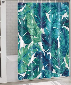 Teal Palm Banana Leaves Shower Curtain for a Tropical and Beachy Bathroom Theme