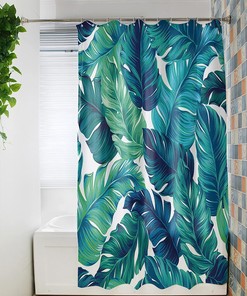Teal Palm Banana Leaves Shower Curtain for a Tropical and Beachy Bathroom Theme
