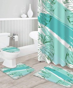 Teal Palm Leaf Watercolor Shower Curtain for Botanical Look