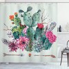 Teal Pink Spring Garden Boho Style Thorny Plants Blossoms Arrows Feathers Shower Curtain