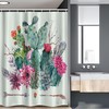 Teal Pink Spring Garden Boho Style Thorny Plants Blossoms Arrows Feathers Stall Shower Curtain