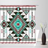Teal Red Abstract Aztec Retro Shower Curtain, Southwestern Native American Tribal Bathroom Decor