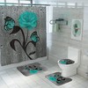 Teal Rose Flower & Butterfly Floral Shower Curtain And Bath Rug Set Decorative