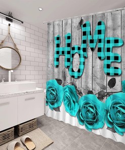 Teal Rustic Rose Shower Curtain for Country Chic Bathrooms