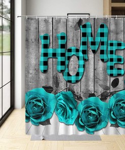 Teal Rustic Rose Shower Curtain for Country Chic Bathrooms