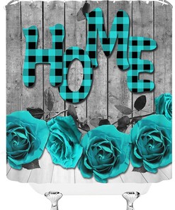 Teal Rustic Rose Shower Curtain for Country Chic Bathrooms