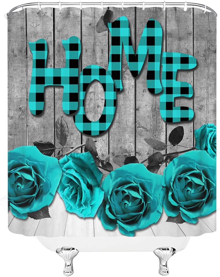 Teal Rustic Rose Shower Curtain for Country Chic Bathrooms