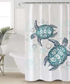 Teal Sea Turtles' Shower Curtain for Marine Life Bathroom Decor