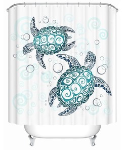 Teal Sea Turtles' Shower Curtain for Marine Life Bathroom Decor