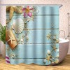 Teal Seashell and Starfish Shower Curtain on Wooden Board, Beach Bath Cloth Waterproof Bathroom Accessories with Curtain