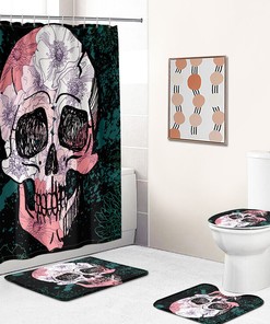 Teal Skull Fabric Shower Curtain - Coastal Skull Bathroom Decor  