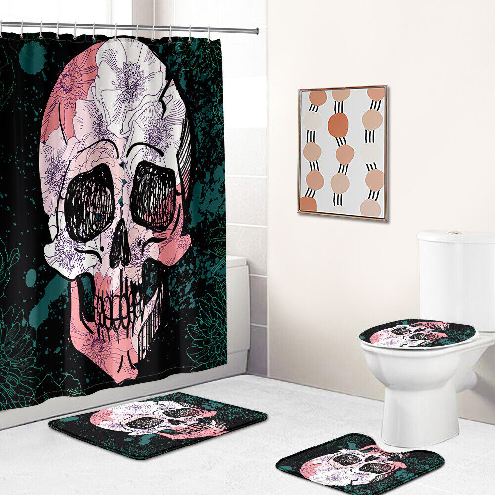Teal Skull Fabric Shower Curtain - Coastal Skull Bathroom Decor