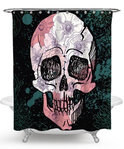 Teal Skull Fabric Shower Curtain - Coastal Skull Bathroom Decor